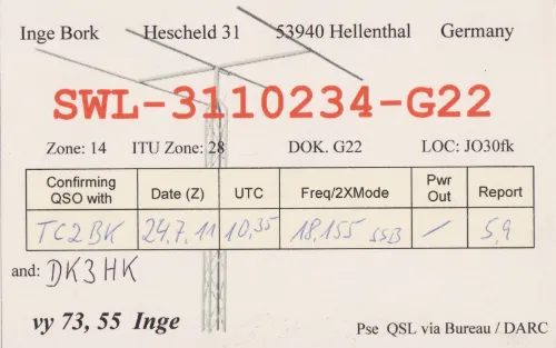 3110234-G22 SWL QSL kartı