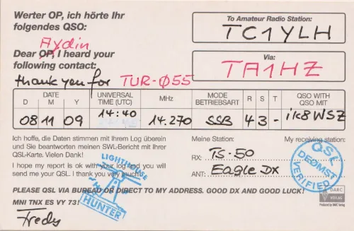 DE0MST SWL QSL kartı