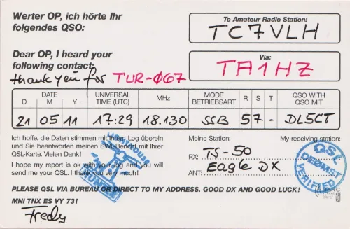 DE0MST SWL QSL kartı