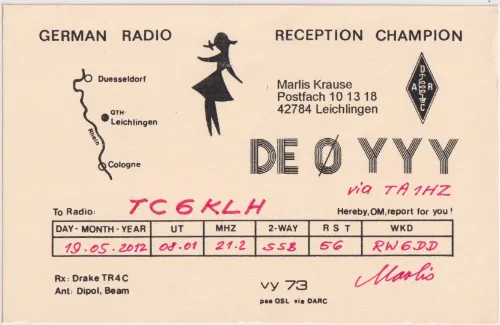 DE0YYY SWL QSL kartı