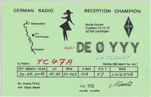 DE0YYY SWL QSL kartı