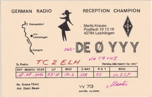DE0YYY SWL QSL kartı