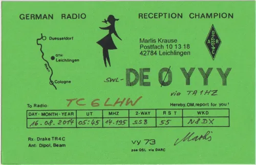 DE0YYY SWL QSL kartı