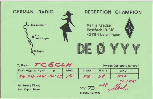 DE0YYY SWL QSL kartı