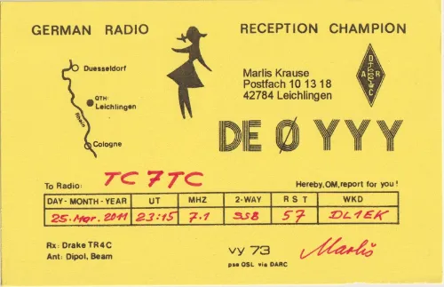 DE0YYY SWL QSL kartı