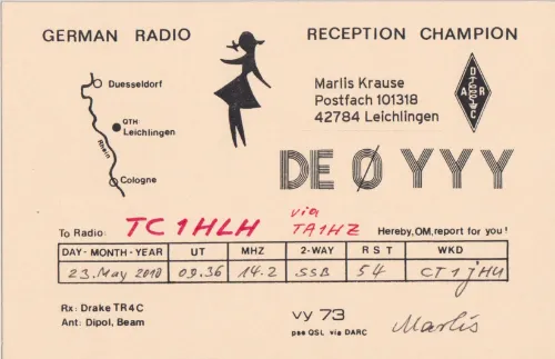 DE0YYY SWL QSL kartı