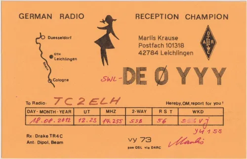 DE0YYY SWL QSL kartı