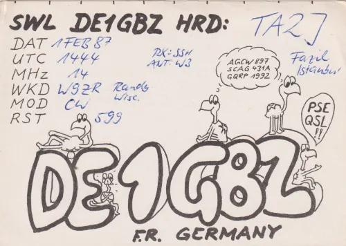 DE1GBZ SWL QSL kartı