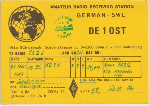 DE1OST SWL QSL kartı