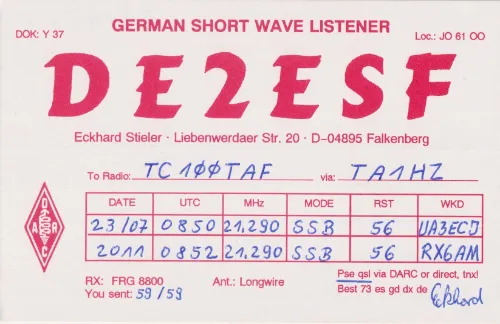 DE2ESF SWL-QSL-Karte