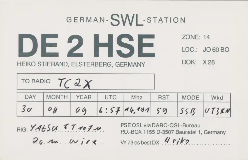 DE2HSE SWL-QSL-Karte