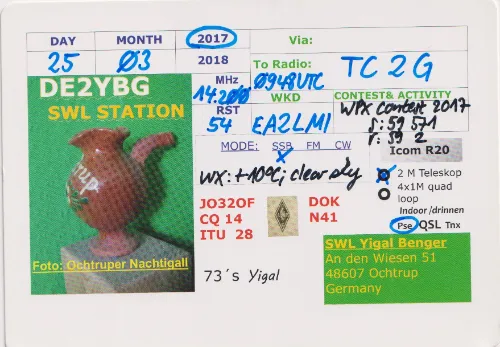DE2YBG SWL-QSL-Karte