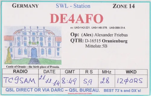DE4AFO SWL-QSL-Karte