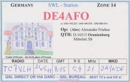 DE4AFO SWL-QSL-Karte