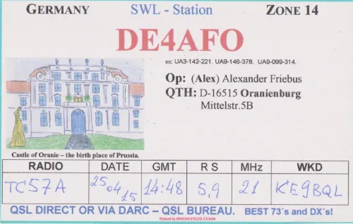 DE4AFO SWL-QSL-Karte