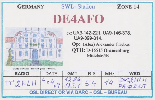 DE4AFO tarjeta QSL SWL