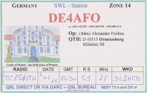 DE4AFO SWL-QSL-Karte