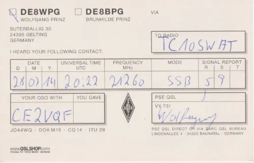 DE8WPG SWL QSL kartı