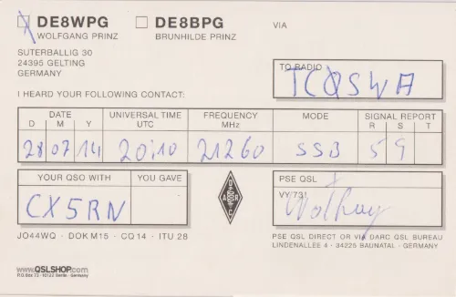 DE8WPG SWL QSL kartı