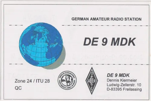 DE9MDK tarjeta QSL SWL