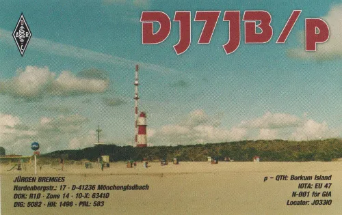 QSL card of the amateur radio callsign DJ7JB