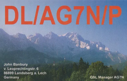 QSL card of the amateur radio callsign AG7N