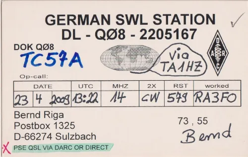 DL-Q08-2205167 tarjeta QSL SWL
