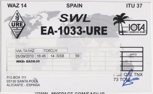 EA-1033-URE SWL-QSL-Karte