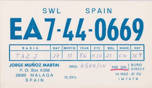 EA7-44-0669 SWL QSL kartı