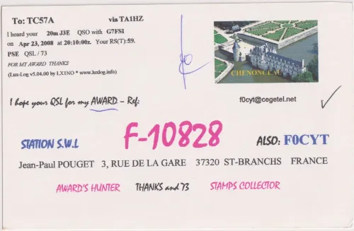 F-10828 SWL QSL kartı