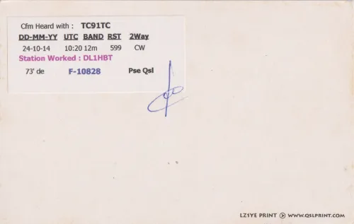 F-10828 SWL QSL kartı