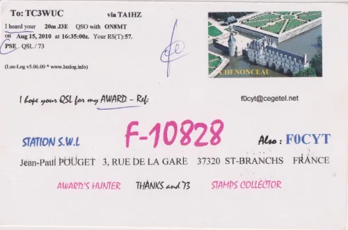 F-10828 SWL QSL kartı