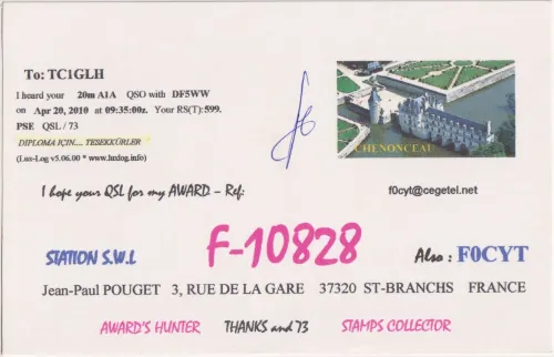 F-10828 SWL QSL kartı