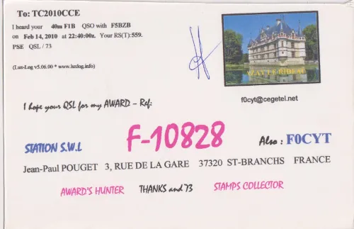 F-10828 SWL QSL kartı