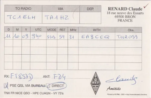 F-17769 carte QSL SWL
