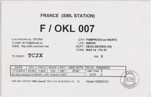 F-OKL007 SWL-QSL-Karte