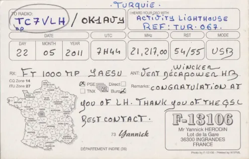 F-13106 SWL QSL kartı
