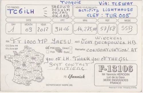 F-13106 SWL QSL kartı