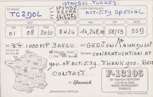 F-13106 SWL QSL kartı