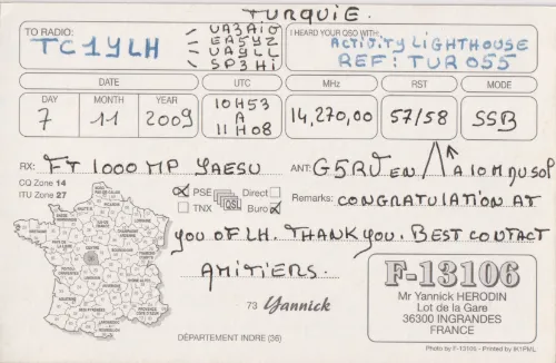 F-13106 SWL QSL kartı