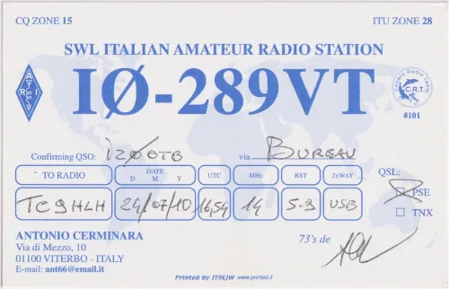I0-289VT SWL-QSL-Karte