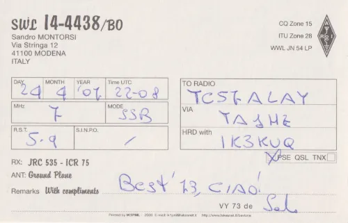 I4-4438-BO carte QSL SWL