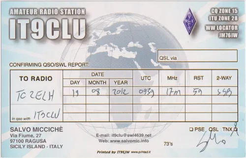 IT9CLU carte QSL SWL