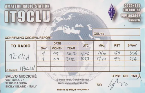 IT9CLU carte QSL SWL