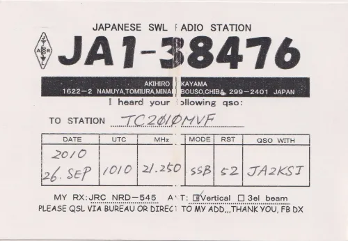 JA1-38476 SWL-QSL-Karte