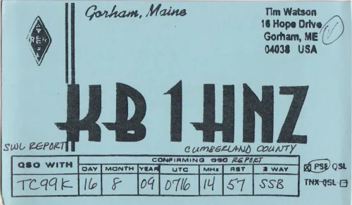 KB1HNZ carte QSL SWL