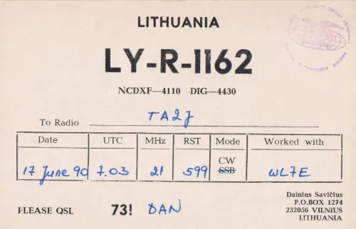 LY-R-1162 carte QSL SWL