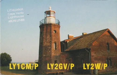 QSL card of the amateur radio callsigns LY1CM, LY2GV and LY2W