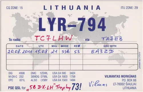 LYR-794 SWL-QSL-Karte