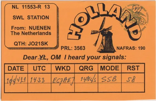 NL-11553-R-13 SWL-QSL-Karte